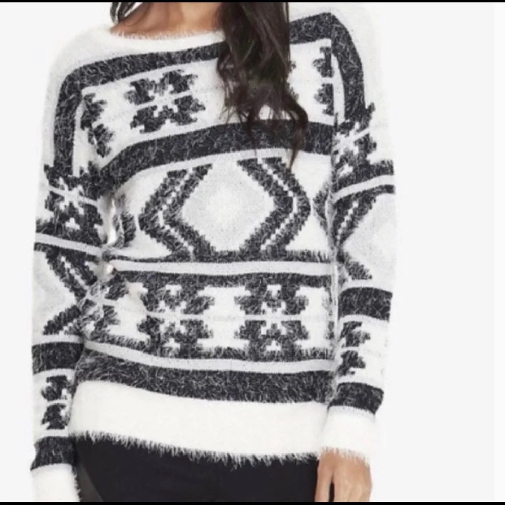 Express Fuzzy Sweater Black White M